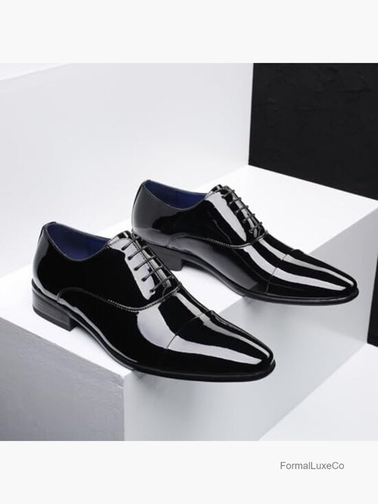 Men\'s Faux Patent Leather Lace-Up Formal Oxford Dress Shoes main image 7